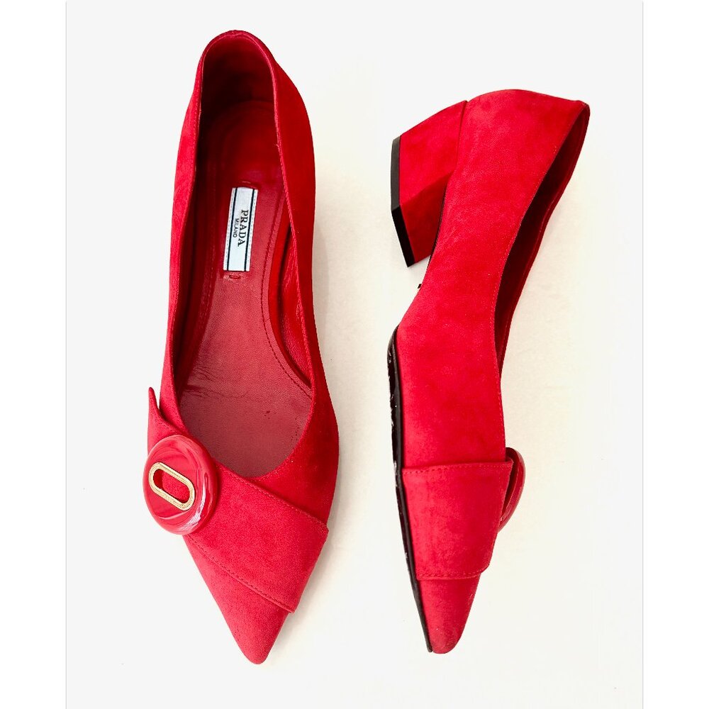 PRADA Red Suede Mid-Heel Pumps – Size IT 39.5 US 9-9.5